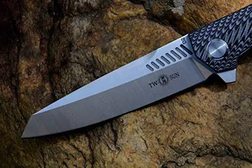  TwoSun coltello TS16 nero G10 maniglia coltello pieghevole D2 lama, cuscinetto a sfere in ceramica Flipper veloce aperto, lama di sopravvivenza della tasca con clip 